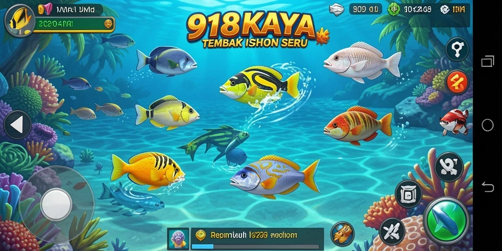 Screenshot 918KAYA menampilkan aksi seru berburu ikan.