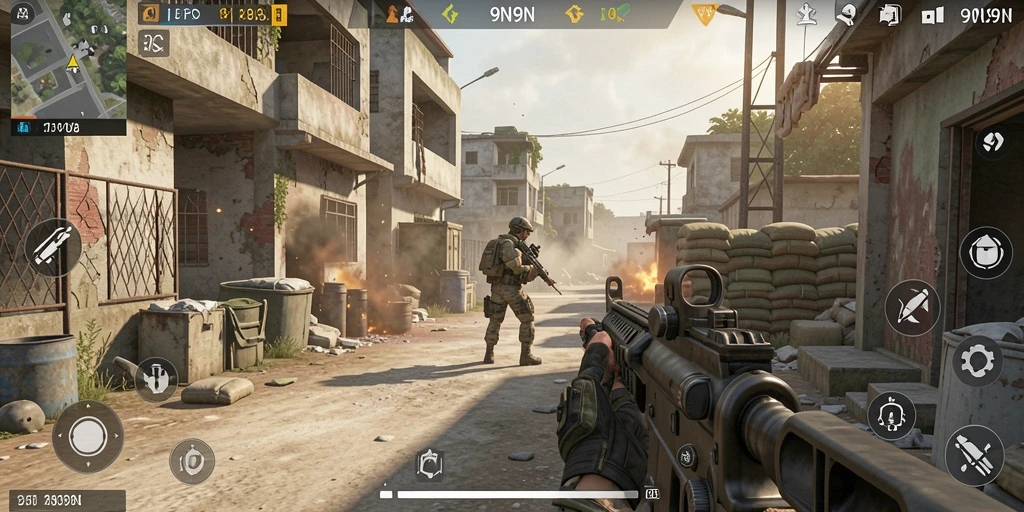 Tampilan mendebarkan dari gameplay TPS 9N9N yang intens.