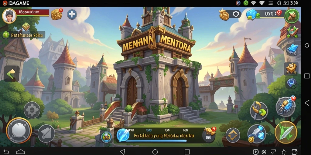 Tangkapan layar gameplay menunjukkan menara bertahan melawan gelombang musuh.