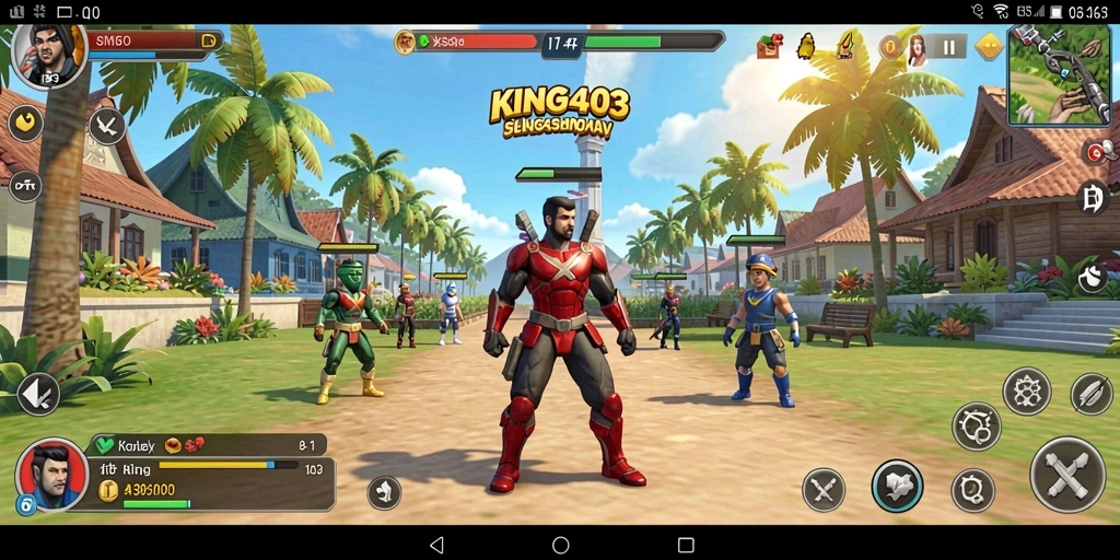 Screenshot menampilkan pengguna membangun kota dalam KING403 dengan fitur simulasi yang lengkap.