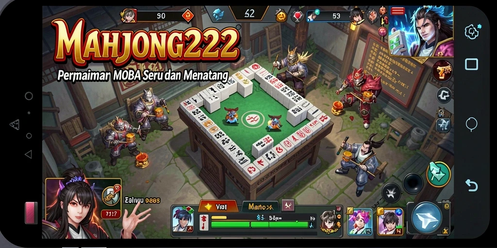 Tampilan gameplay yang intens di MAHJONG222 saat bertarung dalam mode MOBA.