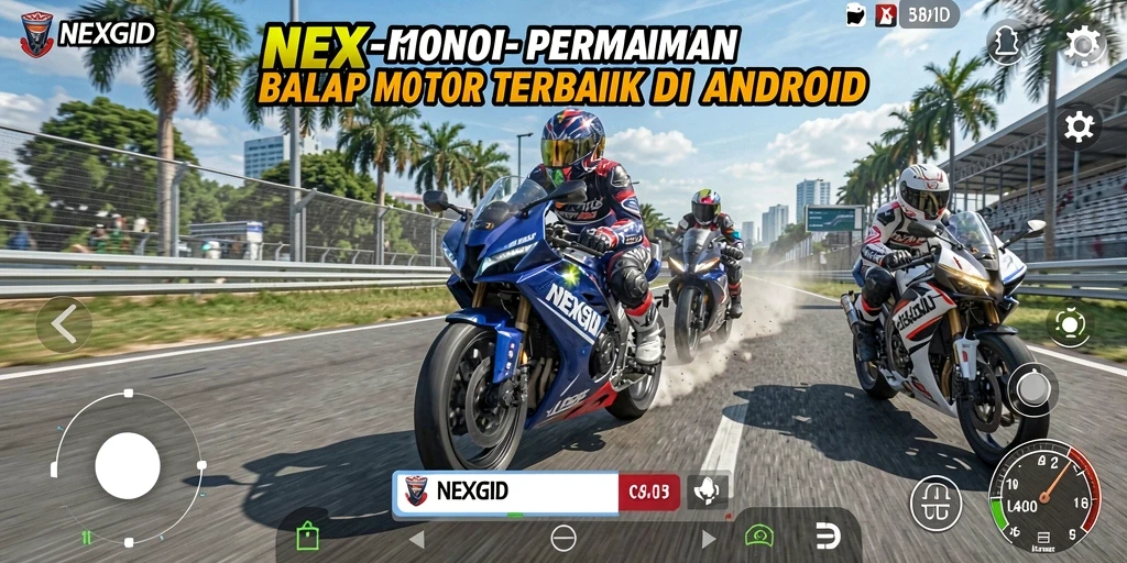 Tampilan menarik dan mendebarkan dari gameplay balap motor NEXGID.