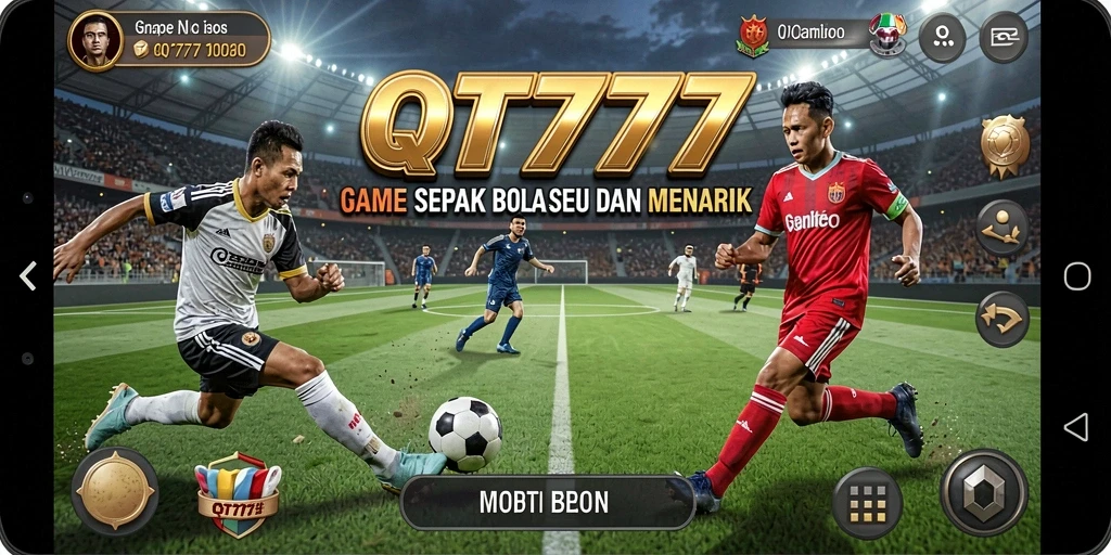Tangkapan layar QT777 menampilkan aksi sepak bola seru di lapangan.