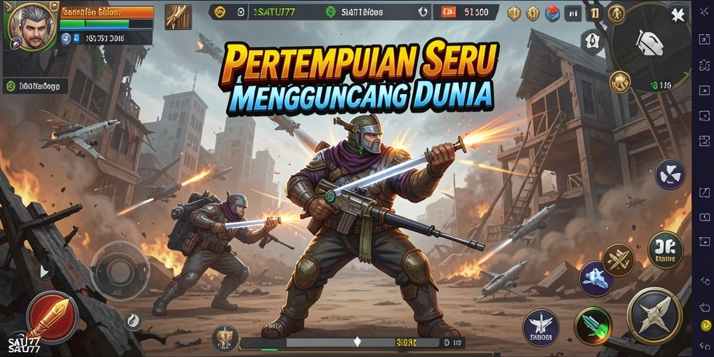 Tampilan gameplay action yang mendebarkan dan seru di SATU77.