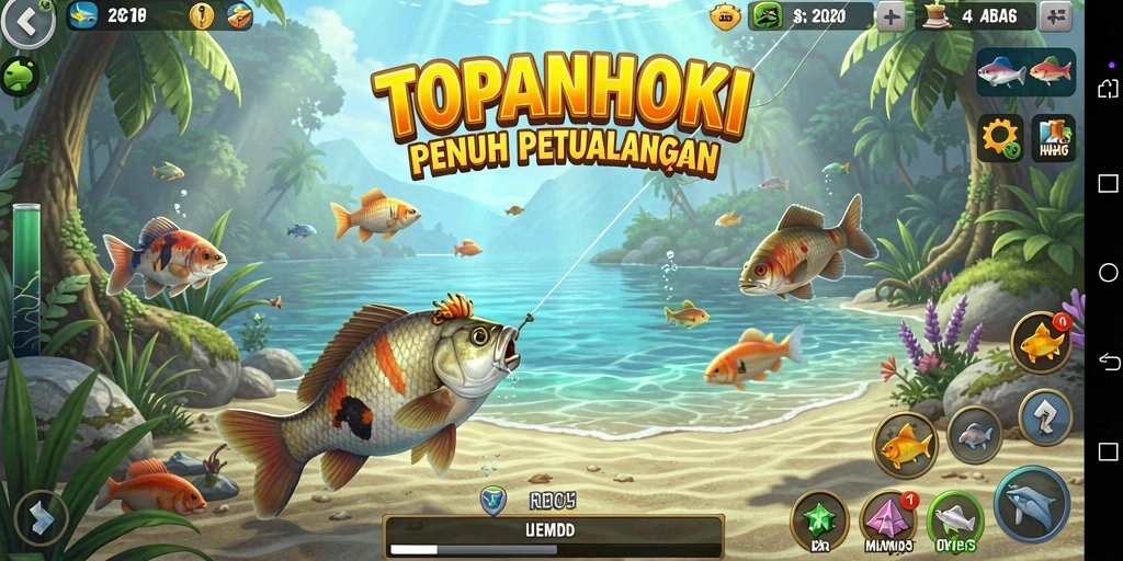 Tampilan menarik dari gameplay memancing di TOPANHOKI.