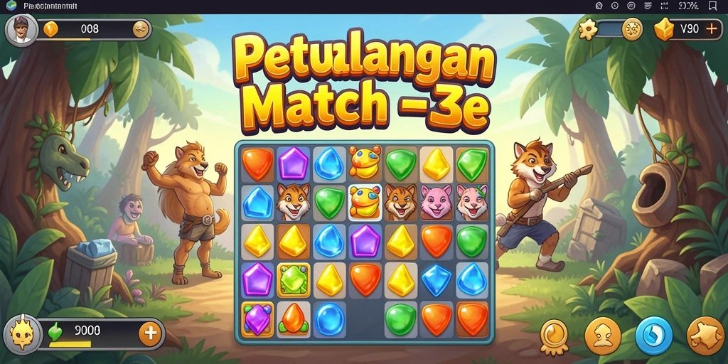 Screenshot gameplay V98 yang menampilkan level Match-3 yang seru.